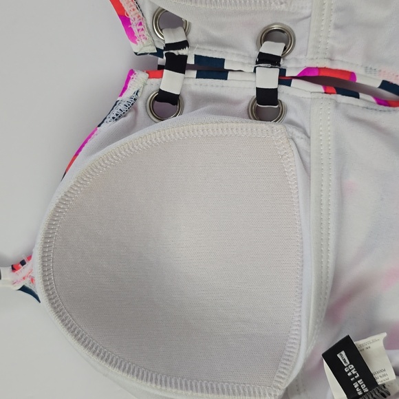 Design Lab Women's One Piece Swimsuit Stripes Bird Print Navy Pink Purple Size M - Picture 5 of 16